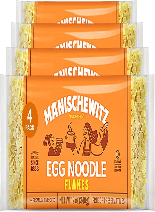 Manischewitz Egg Flakes Premium Enriched Egg Noodles 12oz (Pack of 4) Square Shaped Farfel - Image 1